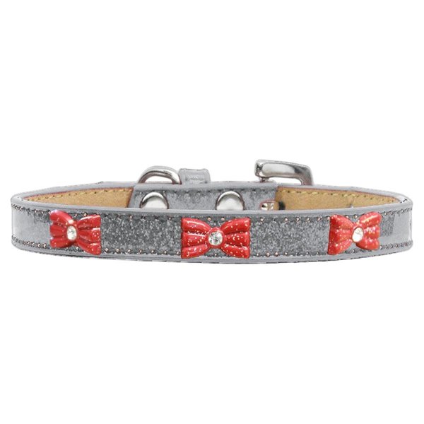 Mirage Pet Products Red Glitter Bow Widget Dog CollarSilver Ice Cream Size 16 633-10 SV16